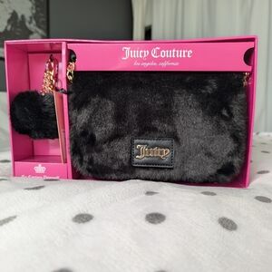 Juicy Couture Liquorice Black Faux Fur Crossbody and Keychain
